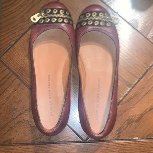 Marc by Marc Jacobs gold zipper detail accent brown leather flats 36 / 6